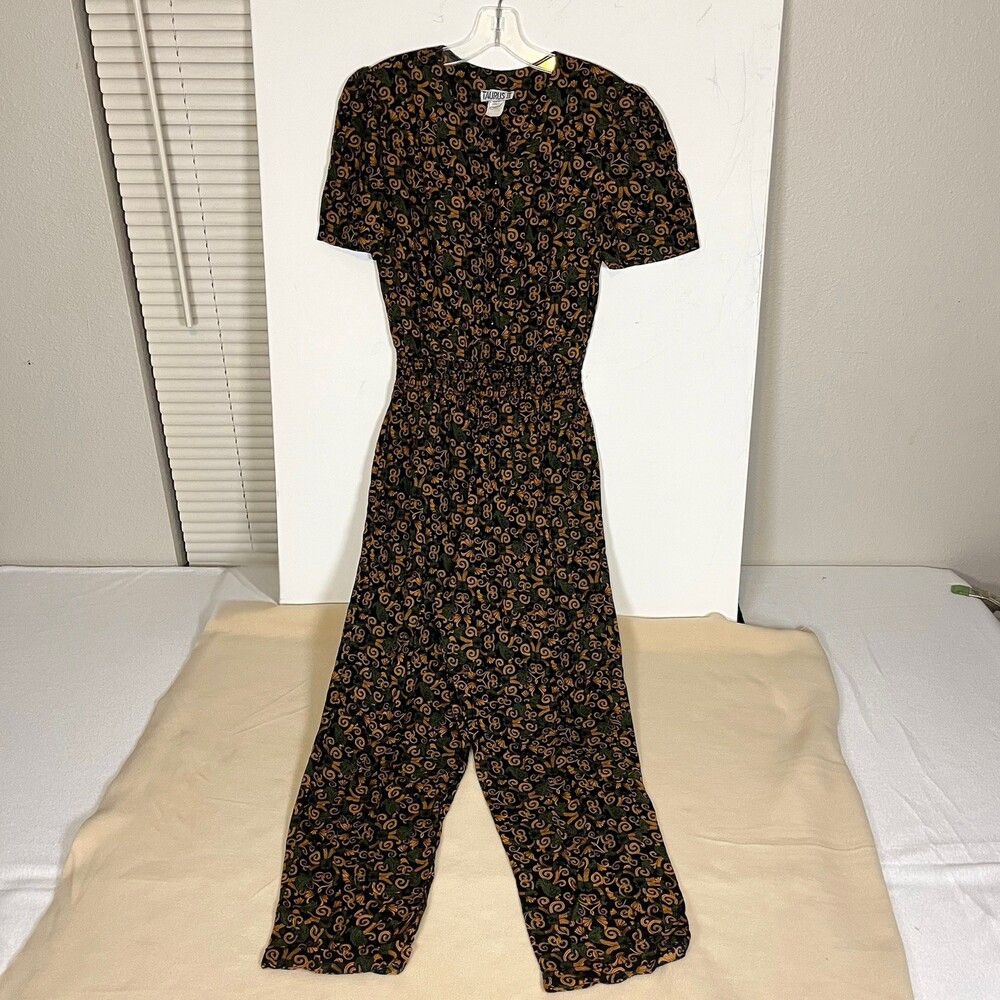 Vintage 80s Jumpsuit Button Front Floral Palazzo Wide Leg Flare 70s Sz M